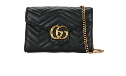 GG Marmont Matelasse Mini Bag, £850, Handbags, Black, Leather, Front view